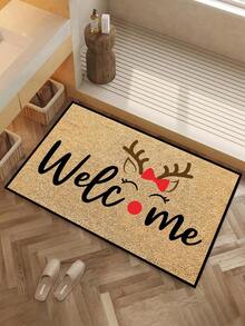1 pieza Felpudo de bienvenida con diseño minimalista de ciervo sonriente navideño, estilo festivo para interiores y exteriores, antideslizante, lavable a máquina de fibra de poliéster, para cocina, comedor, pasillo, baño, dormitorio, exterior, entrada, decoración del hogar, decoración de habitación, todo el año - Amarillo - Ver 3