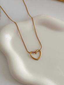 1pc Women's Stainless Steel Gold Heart Pendant Necklace, Suitable For Casual Daily Wear