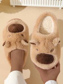 Męskie kapcie domowe na jesień/zimę z motywem kapibary, grube, pluszowe, ciepłe i wygodne