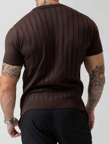Men's Textured Lightweight Knit T-Shirt, High Quality Premium Spring Summer 26 - Rust Brown - View 3