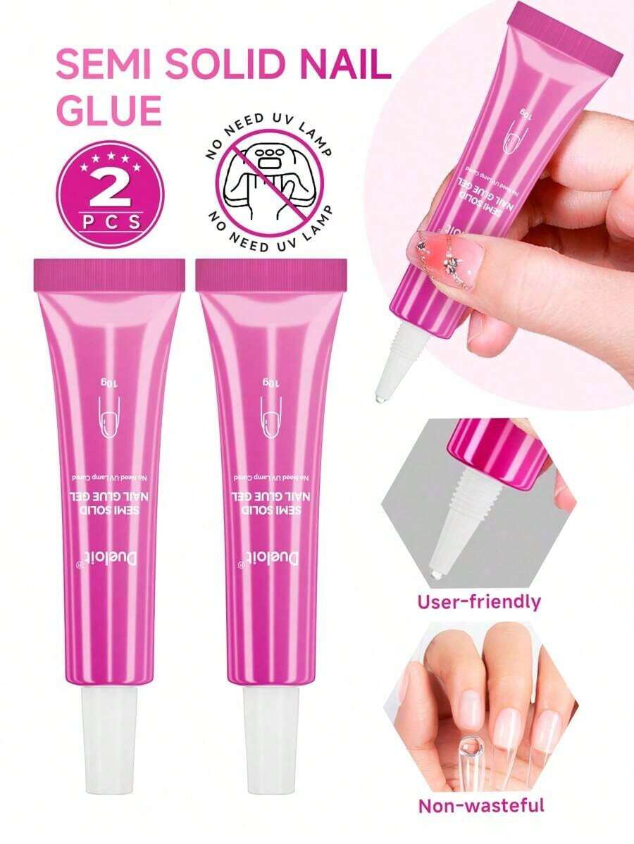 2pcs/1pc Newly Upgraded Quick Drying 10g Semi Solid Nail Glue For Press On Nails Tips No Need For UV Lamp Long Lasting Fake Acrylic Nails Kit Glue Gel - Clear - 查看 1