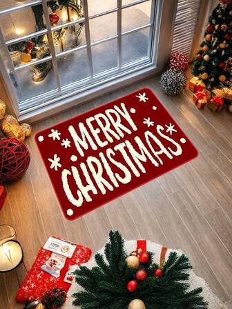 1PC Merry Christmas Letter Themed Door Mat, Suitable For Kitchen And Bathroom Decoration, Bathroom Decoration And Accessories, Christmas Decoration, Bathroom And Doorway Carpets, Home Bathroom Decoration Floor Mats, Outdoor Carpet Door Mats, Autumn Decoration Bathroom Accessories, Garden Area Carpets, Back To School Carpets Kitchen Rug