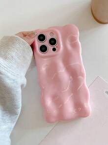 1pc Glossy Jelly Macaroon Squeeze Soft TPU Protective Phone Case With Cloud Wave Edge, Compatible With IPhone 17 Pro Max, 16, 16 Pro Max, 16 Pro, 16 Plus - Pink - View 3