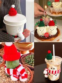 圣诞帽围巾套装，酒瓶套，新款圣诞酒瓶套，香槟红创意酒瓶套，圣诞老人，雪人，鹿酒瓶套，针织酒瓶套，酒店餐厅餐桌节日装饰