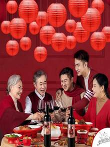 30个/10个/5个/1个圆形纸灯笼，可折叠纸质吊灯，颜色有红色、黄色、蓝色、绿色、粉色、橙色、紫色，适用于生日、婚礼、教室、DIY等场合，无需用电，非常适合户外派对、新年、返校季装饰。 - 彩色 - 查看 3