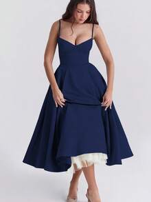 New Princess Dress Temperament Elegant Mesh  Double-Layer Dress - Navy Blue - View 1