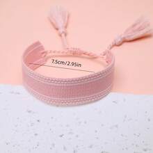 1 pieza Pulsera tejida de estilo bohemio hecha a mano, adecuada como regalo para familiares, amigos, estudiantes, festivales, fiestas, viajes, bodas, conciertos - Rosa Pálido - Ver 4