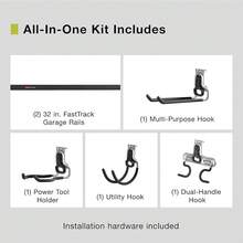 Soporte del Sistema de Almacenamiento de Garaje Rubbermaid FastTrack, Soporte de Estante de 16", Estante de Organización de Garaje para Almacenamiento o Espacio de Trabajo - Kit de riel y gancho de 5 piezas (para sistema de garaje FastTrack) - Ver 3