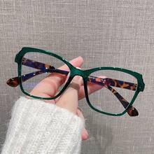 Cat Eye Color-Block Irregular Glasses Non-Prescription Glasses Retro Plain Glasses Frame - 綠色 - 查看 1