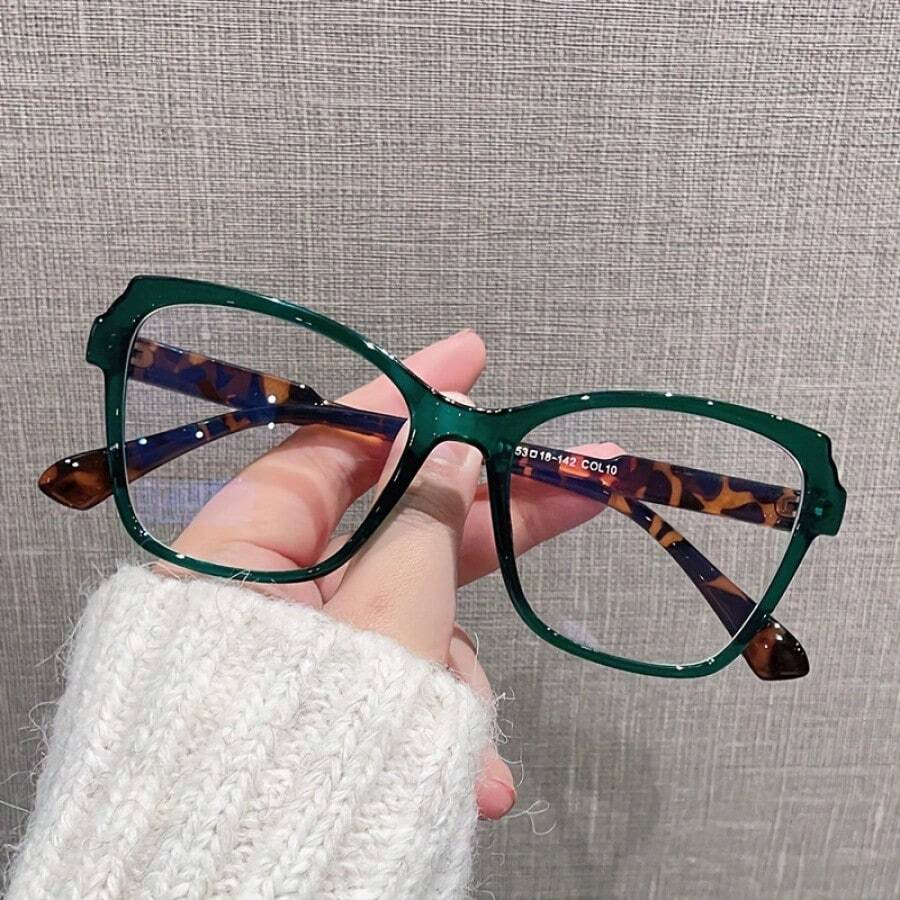 Cat Eye Color-Block Irregular Glasses Non-Prescription Glasses Retro Plain Glasses Frame - 綠色 - 查看 1