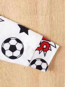 新款男童睡衣套装，卡通星星和足球印花两件套睡衣，男童家居服套装，舒适儿童睡衣套装 - 白色 - 查看 6