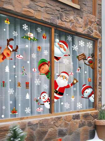 Christmas Snowman Deer Santa Claus Glass Window Stickers For New Year Decoration Mural Room Home Decor Electrostatic Wall Decals Christmas Decorations Room Decor  Christmas Decor  Wall Decor