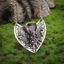 Vintage Elegant Heart-Shaped Purple Gemston Pendant Necklace Gift For Her, Anniversary Jewelry For Women - 復古銀色 - 查看 6