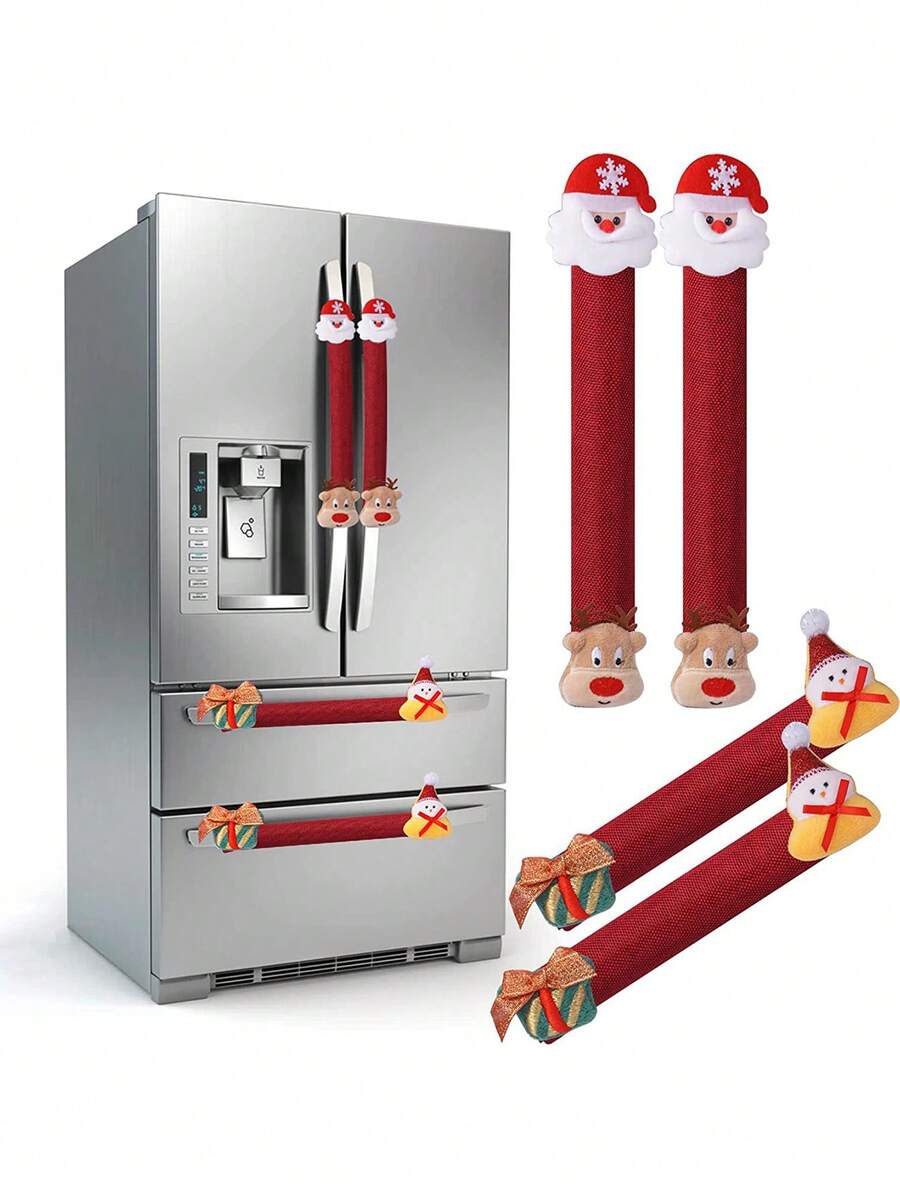 1pc Christmas Decoration, Linen Fridge Handle Cover & Microwave Oven Handle Cover With Cartoon Santa Claus Design
