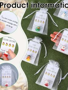 36 Stück/18 Stück Weihnachts-Mitarbeitergeschenk-Set, enthält 12 Stück/6 Stück Mini Gelbe Enten, 12 Stück/6 Stück Dankeskarten und 12 Stück/6 Stück Organzabeutel, Mini Harz Gelbe Enten Figuren mit Weihnachtsmützen, inspirierende Geschenke, Harz Enten für Mitarbeitergeschenke, motivierende Notizkartengeeignet für Kollegen, Freunde, Weihnachts-Mitarbeitergeschenke, Büro-Taschengeschenke, Weihnachtsparty-Gastgeschenke