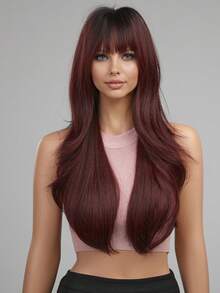 Red Brown Ginger Wig For Women Long Straight Synthetic Hair For Women, Heat Resistant Wigs