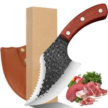 Cuchillo Vikingo Mini 5 Pulgada,Cuchillo Carnicero Forjado A Mano Con Vaina,Cuchillos Chef De Cocina,Acero De Alto Carbono,Aplicar Para El Hogar,Camping,Barbacoa,Restaurante,Cortar Carne,Escamar - Rojo - Ver 2