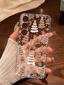 1 pièce Étui de téléphone portable doux et à la mode avec sapin de Noël et bonhomme en pain d'épices, compatible avec iPhone 17/17 Air/17 Pro/17 Pro Max, compatible avec Honor, compatible avec Redmi, compatible avec Galaxy A04e/12/A13/A14/A34/A50/A52/A53/A54/S21/S22/S23/S24/S25/S25Ultra, 6A/7A/8A, 12T/13T, version internationale, pas la version domestique - Transparent - Voir 1