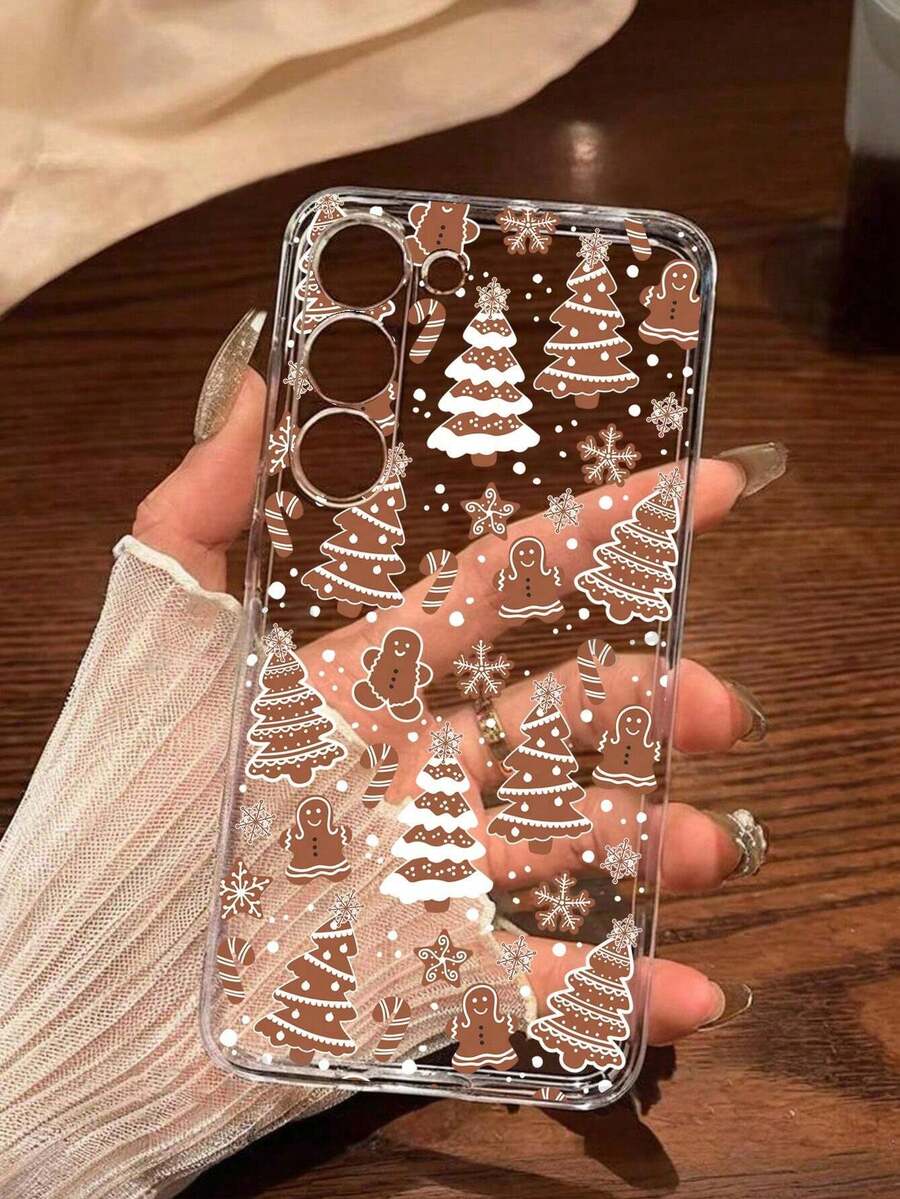 1 pièce Étui de téléphone portable doux et à la mode avec sapin de Noël et bonhomme en pain d'épices, compatible avec iPhone 17/17 Air/17 Pro/17 Pro Max, compatible avec Honor, compatible avec Redmi, compatible avec Galaxy A04e/12/A13/A14/A34/A50/A52/A53/A54/S21/S22/S23/S24/S25/S25Ultra, 6A/7A/8A, 12T/13T, version internationale, pas la version domestique - Transparent - Voir 1