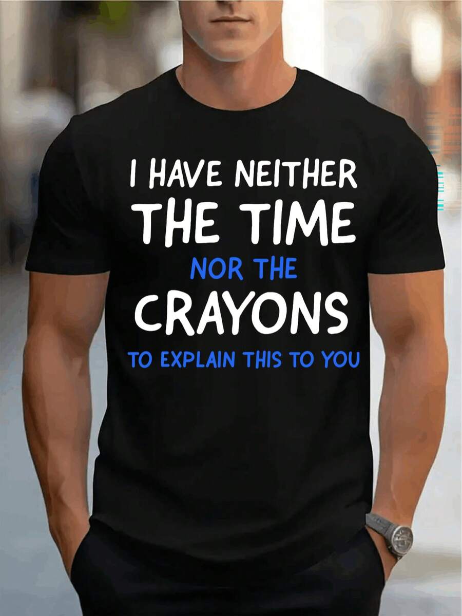 NO TENGO NI EL TIEMPO NI LOS CRAYONES para explicarte esto Camiseta de Hombre Cómoda Cuello Redondo Casual Algodón Mangas Cortas Suave Transpirable Top Ropa de Hombre Camiseta Verano Primavera Ropa de Calle Tela de Algodón Impresión de Letras a la Moda - Blanco - Ver 1