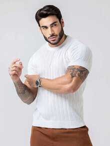 TRICOT DE LUXO Men's Lightweight Textured Knit T-Shirt, High Quality, Spring, Summer, Autumn, Premium Quality - trắng - Xem 1