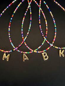 1 Piece Colorful Handmade Beaded Letter Necklace, Suitable For Women's Daily Wear, Four Seasons Birthday Gift, Christmas Jewelry, Valentine's Day Gift