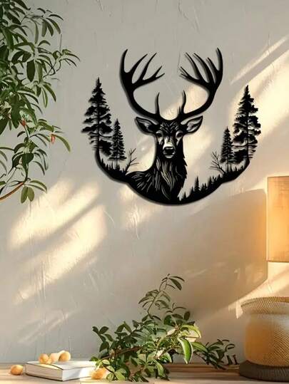 1pc Decorative Metal Wall Art, Deer And Tree, Original Metal Art Piece, Wall Hanging With Hanger, Suitable For Home, Patio, Balcony, Housewarming, Wedding, Mother's Day, Father's Day, Independence Day Home Decor Christmas Decorations Room Decor Christmas