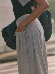 Pantalon ample à double poche de couleur unie décontracté