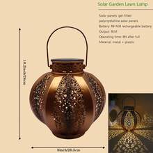 1pc Vintage Metal Hollow Floral Pattern Lantern With Top Handle, Emitting Warm Glow, Suitable For Christmas, Halloween, Wedding Celebration, Outdoor Garden Decor - Multicolor - View 12