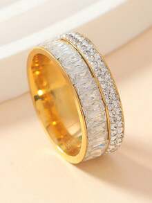 1pc Luxurious, Palace Style, Extremely Dazzling, Diamond & Cubic Zirconia Encrusted, Titanium Steel Couple Ring, Suitable For Daily Wear, Weddings And Parties