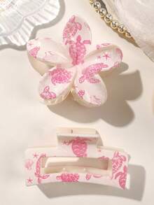 2 chiếc kẹp tóc hình vuông lớn bằng nhựa ABS phong cách Bohemian mùa xuân/hè hình rùa biển ngọt ngào, vỏ sò, sao biển, hoa sứ, phụ kiện đi biển, phụ kiện tóc mùa thu, kẹp tóc thời trang mùa thu, kẹp tóc thanh lịch cho trang phục mùa đông cho kỳ nghỉ, kẹp tóc hoa cho phụ nữ - Nhiều màu - Xem 2