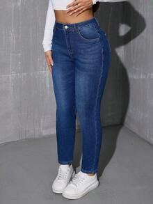 Warm Skinny Denim Ankle Pants For Winter - Blue - View 5