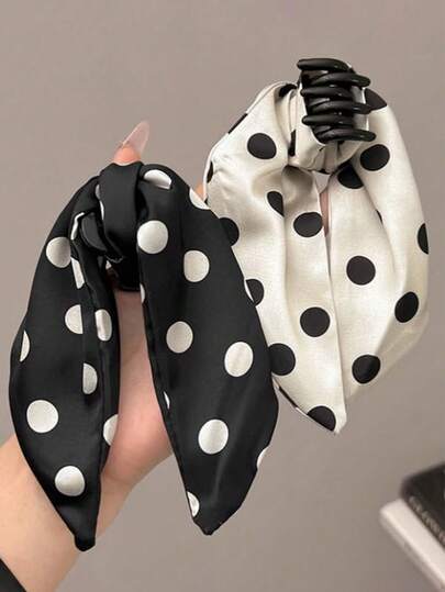 2pcs/1pc Women's Black & White Elegant Bow Polka Dot Hair Clips, Versatile Minimalist Chic Hair Accessories Suitable For Daily Wear, Casual, Party, Commute, Vacation, Hairstyling, Makeup, Outfit Matching Summer Outfits Claw Clips
