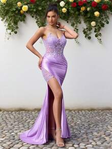 Vestido de graduación con aplicaciones de flores solubles en agua y lentejuelas, vestido formal de fiesta maxi, vestido de graduación elegante, vestido de fiesta formal, vestido de noche, vestido de boda, vestido formal, vestido de noche, conjunto de mujer para cumpleaños, vestido de graduación, vestido de baile