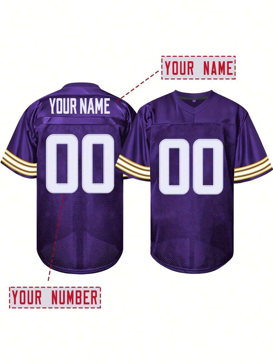Custom-Designed Men's American Football Jersey With Embroidered Name And Number Shirt, Sizes S-XXL. Football Uniform Sports Summer - Purple - View 1