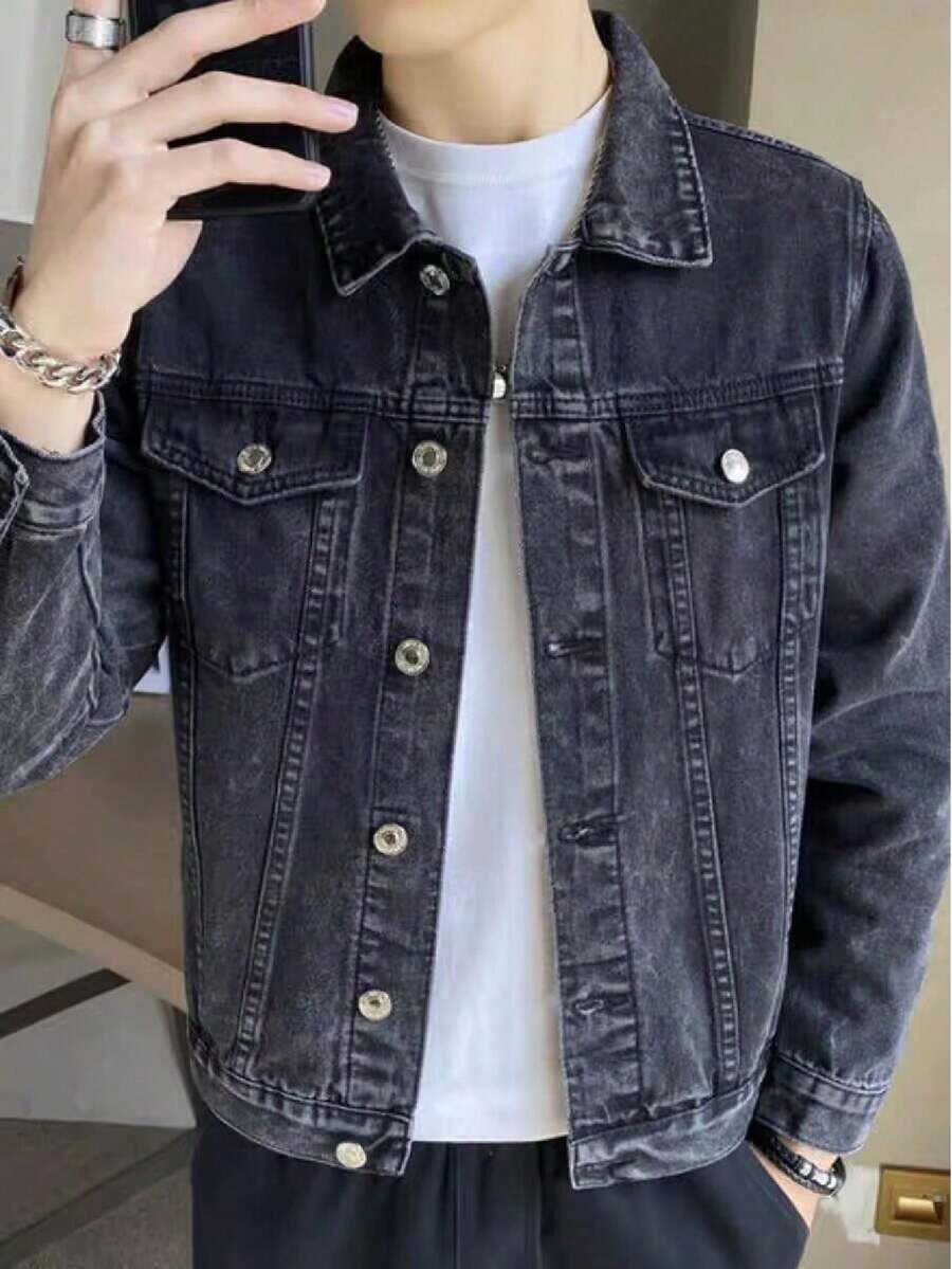 Men's Casual Washed Denim Jacket, Spring/Autumn