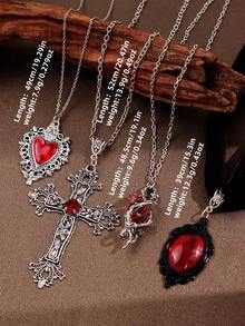 1pc Fashion Gothic Style Rhinestone Heart, Cross, Thorn Heart Pendant Necklace, Unique Punk Jewelry For Women, Suitable For Party, Holiday Wear