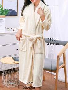 1 件套带袖浴袍，披肩领，长袍，纯色，珊瑚绒，柔软，吸水，适用于家庭、酒店、泳池、休息室、个人使用、礼物浴袍女士淋浴情侣睡衣睡袍女士家居服连帽男士冬季加厚长法兰绒套装易于清洗 - 白色 - 查看 13