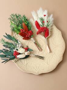 5 Pces Boho Dried Pampas Grass Bouquet Mini Various Natural Dried Flower Combinations With Stem Dried Embossing Flower Dry Floral Arrangement For Vase, Carfts, DIY, Wedding, Christmas & Home Decor