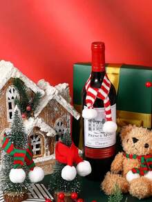 圣诞帽围巾套装，酒瓶套，新款圣诞酒瓶套，香槟红创意酒瓶套，圣诞老人，雪人，鹿酒瓶套，针织酒瓶套，酒店餐厅餐桌节日装饰