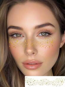 6 Sheets Glitter Freckles Face Tattoo With Lip Mark Star Triangle Sparkle Freckles Tattoos Waterproof Gold Temporary Tattoos Stickers For Summer Travel Prom Makeup Party Musical Festival Accessories