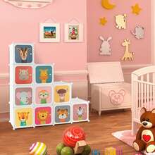 Lifezeal 12-Cube Kids Wardrobe Baby Dresser Bedroom Armoire Clothes Hanging Closet With Door - White - View 2