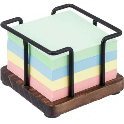 MyGift Modern Rustic Burnt Solid Wood And Industrial Matte Black Metal Wire Sticky Note Cube Holder, Office Desktop Self Adhesive Memo Pad Storage Dispenser