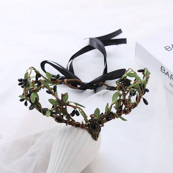 1pc Handmade Adjustable Gothic Crown Black Bridal Headband Hair Accessory