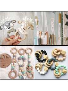 20pcs Natural Wooden Craft Rings, Unfinished Wooden Rings In Various Sizes, Round Pendant Connectors For Jewelry Making - Khaki - View 4