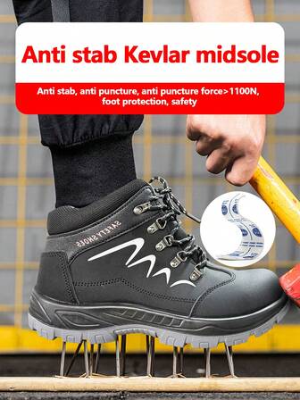 (El tamaño es pequeño, por favor pida una talla talla grande grande) 1 par de botas con puntera de acero, zapatos de para hombres, botas de cómodas y de moda, resistentes al agua, a prueba de perforaciones, con suela antideslizante y parte superior alta de zapatillas