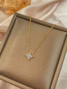 1pc Elegant Diamond Four-Leaf Clover Necklace 925 Sterling Silver Women's Delicate Necklace High-End Jewelry Party Gift Birthday Gift Dating Essentials