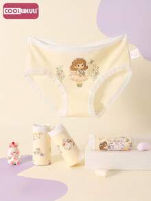 Coollikuli 4-Piece Cartoon Little Princess Printed Pure Cotton Triangular Underpants For Girls, Lace-Trimmed Little Girl Underpants - Multicolor - View 5