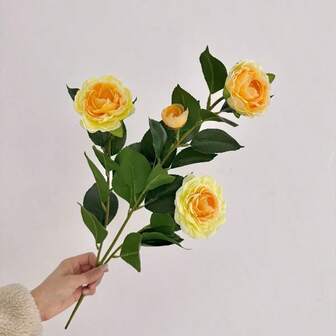1/4 piezas Ramo de flores de camelia artificial, flores falsas decorativas para boda, hogar, mesa de comedor, fiesta festiva, todo el año