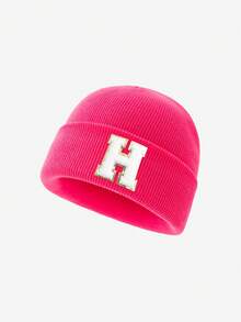 1 件儿童针织帽，26 个字母图案，温暖无檐小帽，适合女婴日常使用